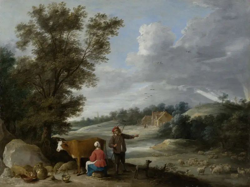 Landskap med mjölkpiga och herde av David Teniers The Younger