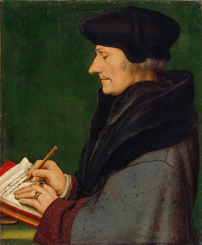Portrait of Erasmus of Rotterdam Writing av Hans Holbein The Younger