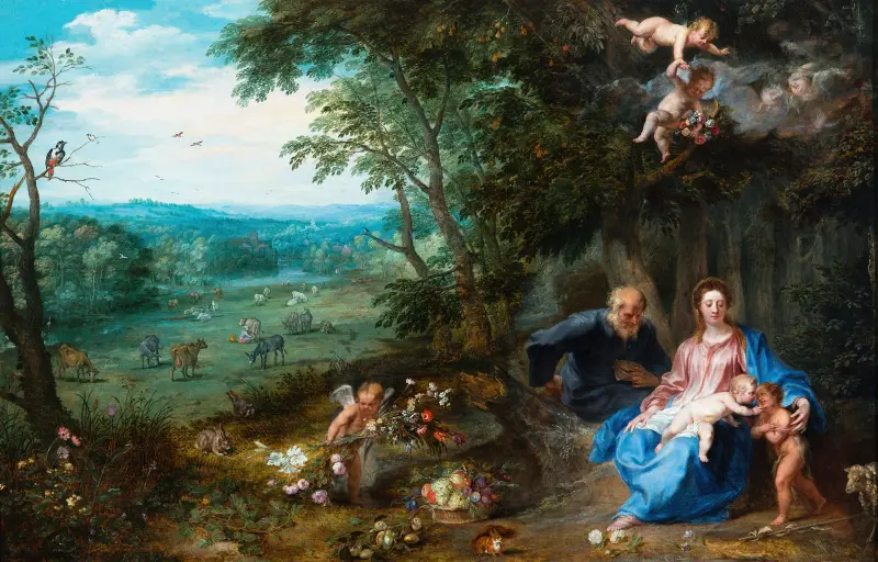 Rast på flykten till Egypten av Jan Brueghel the Younger