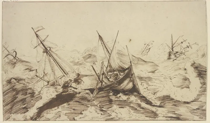 Seesturm, vier Schiffe in Gefahr av Willem van de Velde the Younger