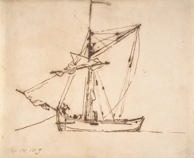 Skiss av en segelbåt av Willem van de Velde the Younger