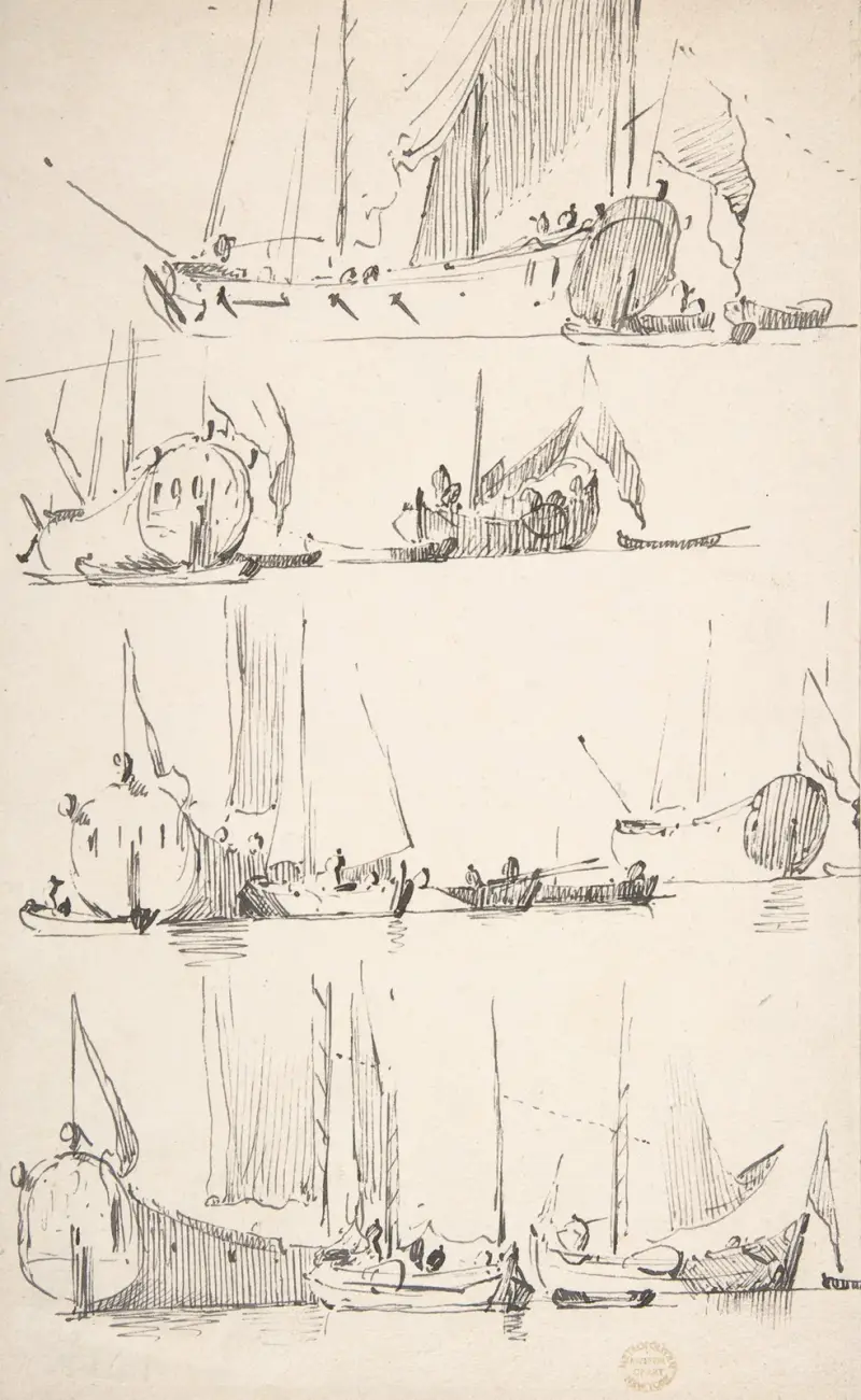 Studier av skepp och båtar av Willem van de Velde the Younger