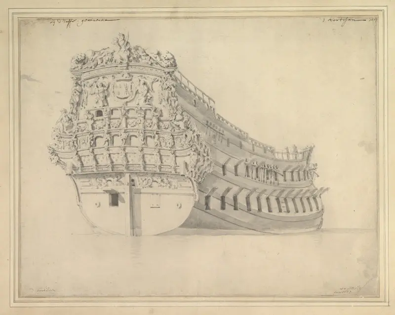 Franska fartyget 'Courtisan' av Willem van de Velde the Younger