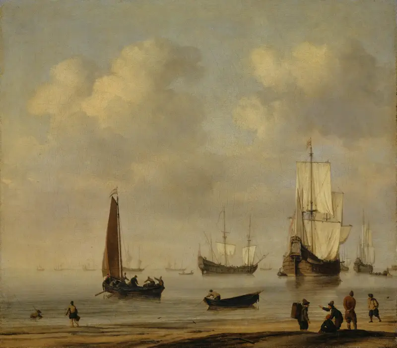 Three-Masted Ships and Fishing Boats in a Calm av Willem van de Velde the Younger