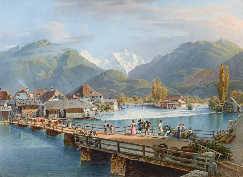 Unterseen med utsikt mot Jungfrau av Gabriel Lory the Younger