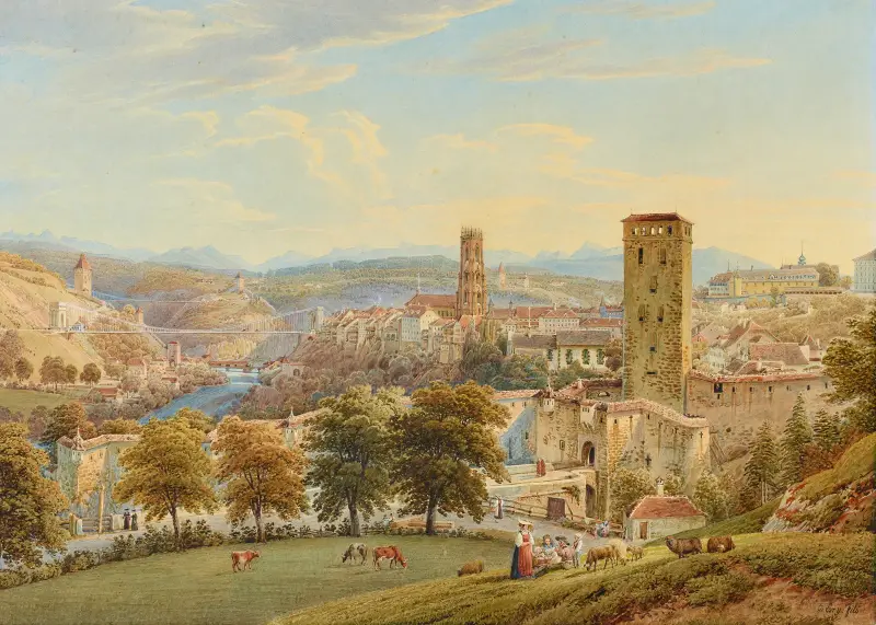 Vy av staden Fribourg av Gabriel Lory the Younger