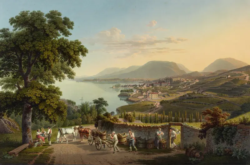 Vy över staden Neuchâtel i Schweiz av Gabriel Lory the Younger