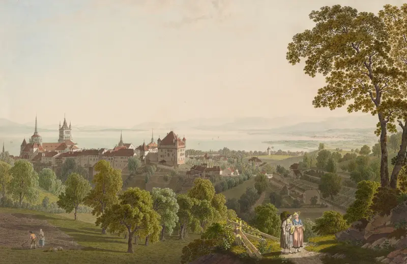 Utsikt över Lausanne och västra änden av Genèvesjön av Gabriel Lory the Younger