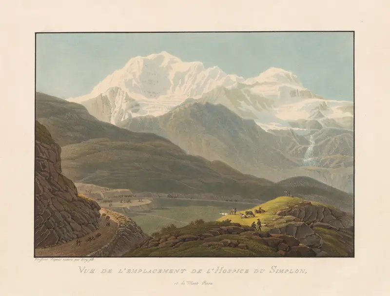 Vy över platsen för Hospice du Simplon och Mont Rosa av Gabriel Lory the Younger