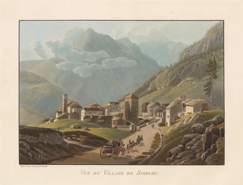 Vy av byn Simplon av Gabriel Lory the Younger
