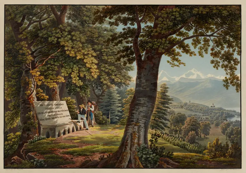 Vy från den lilla skogen Bächihölzli nära Thun av Gabriel Lory the Younger