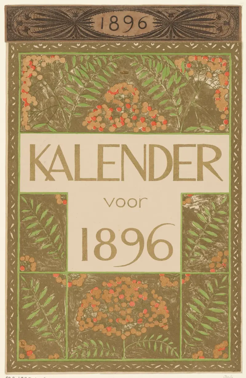 Dekblad van de kalender voor 1896 av Theo Nieuwenhuis