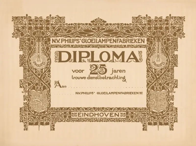 Diploma voor vijfentwintig jaar dienst bij Philips av Theo Nieuwenhuis