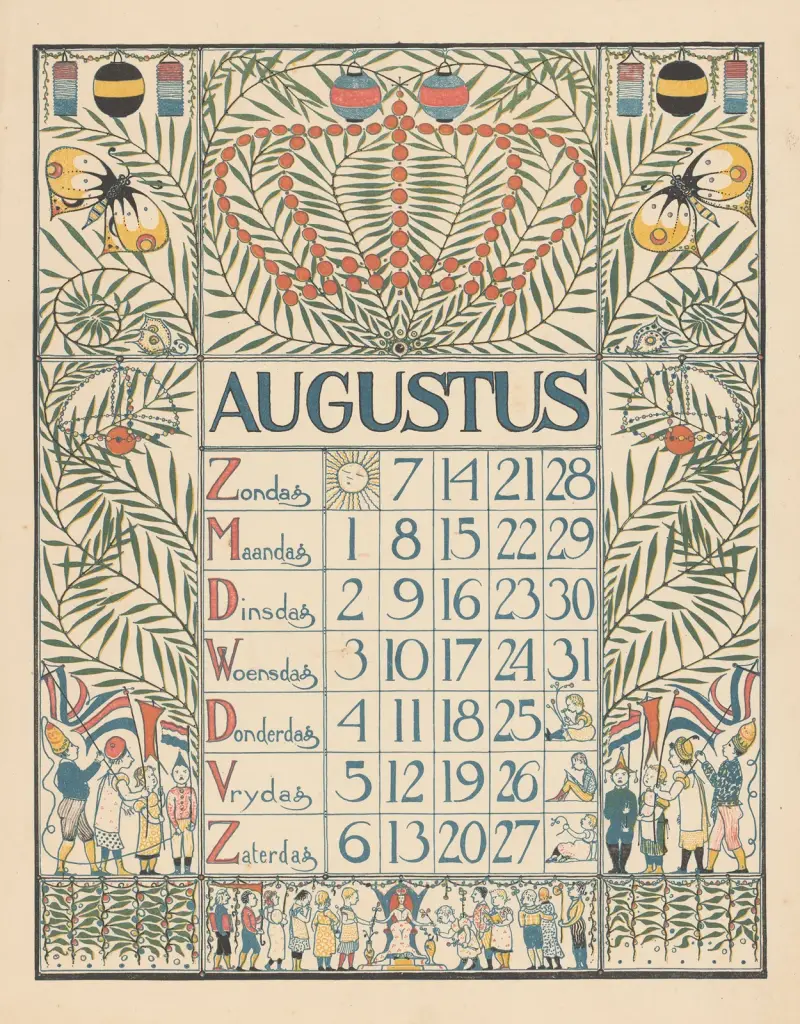Kalender voor augustus 1898 av Theo Nieuwenhuis
