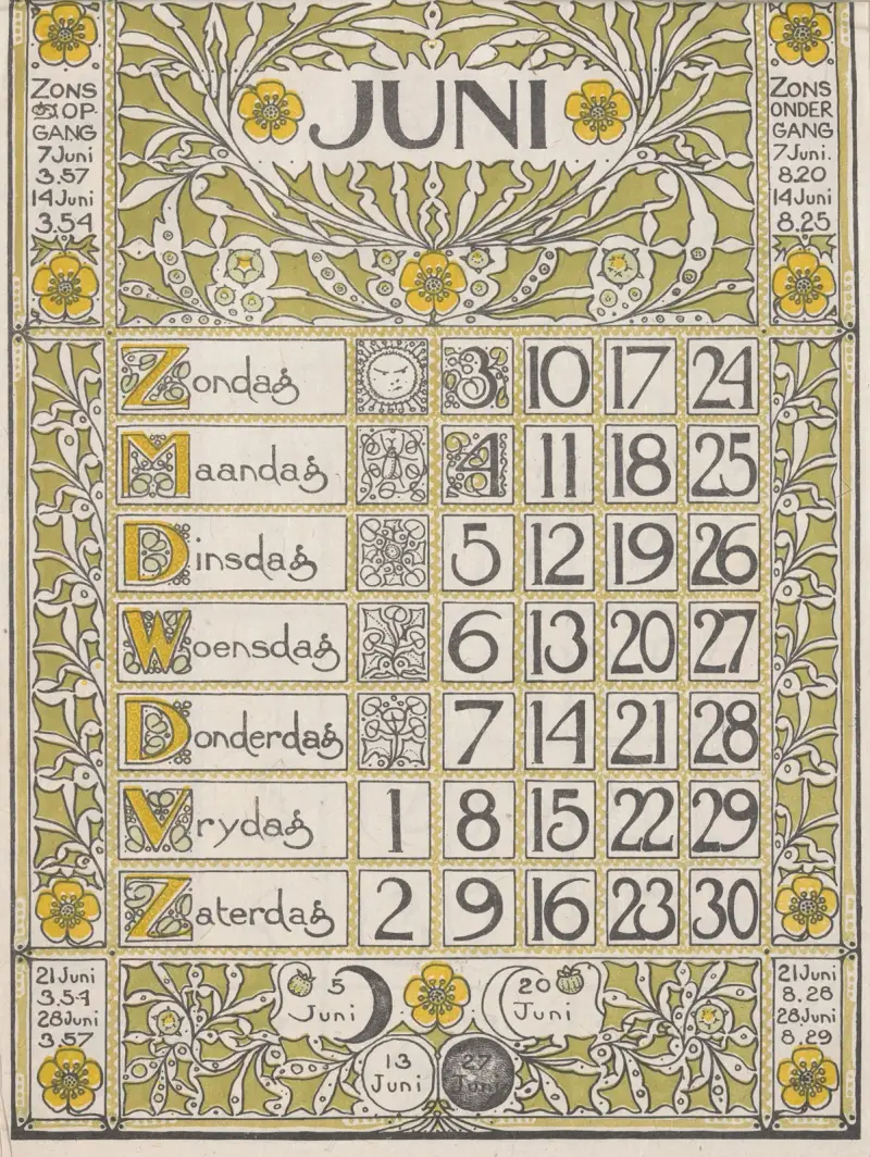 Kalendářní list červen 1900, Theo Nieuwenhuis