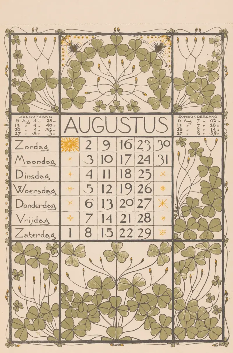 Kalendářní list na srpen 1896, Theo Nieuwenhuis