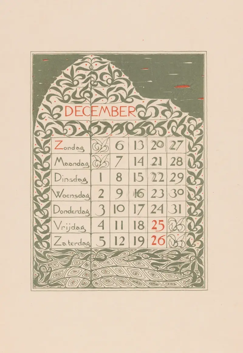 Kalendářní list na prosinec 1896, Theo Nieuwenhuis