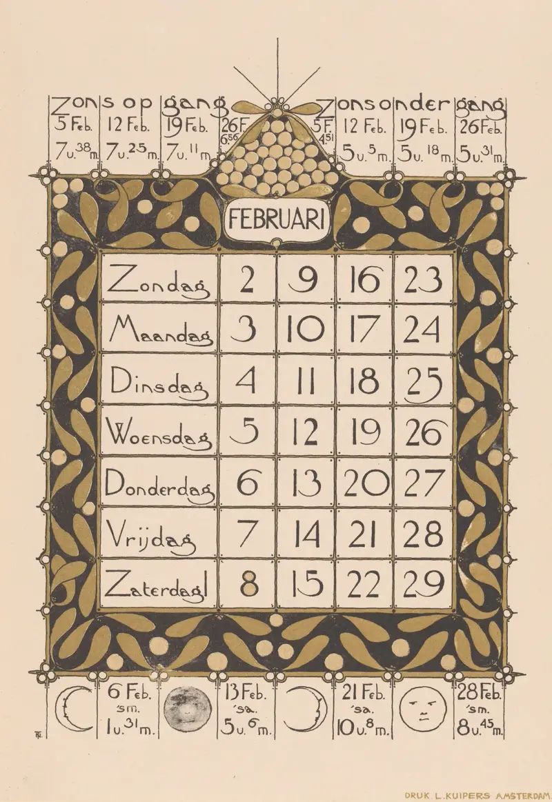 Kalendářní list na únor 1896, Theo Nieuwenhuis