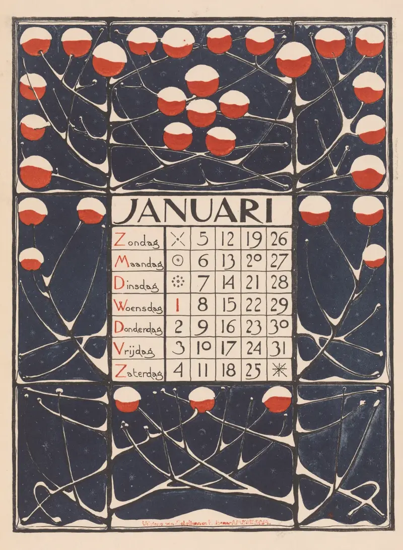 Kalendářní list na leden 1896, Theo Nieuwenhuis