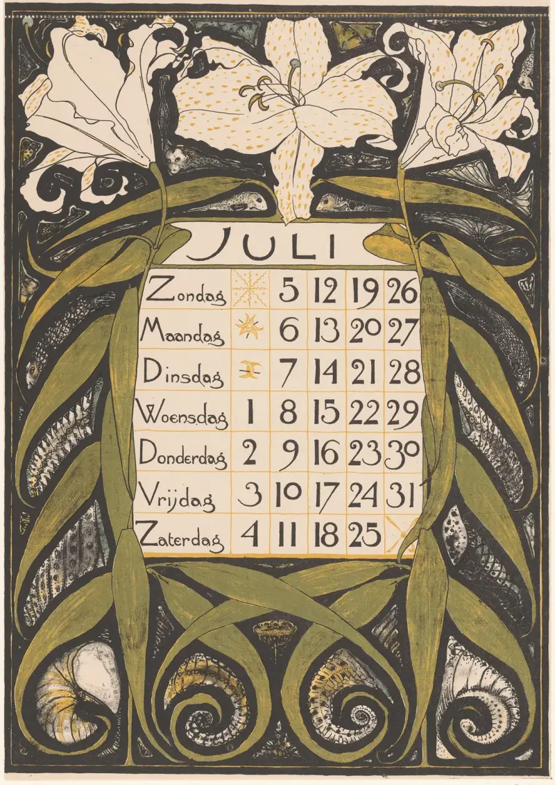 Kalendářní list na červenec 1896, Theo Nieuwenhuis