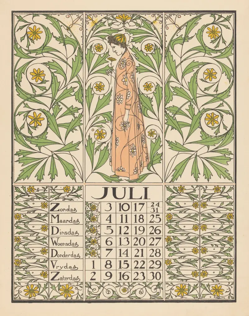 Kalenderblad för juli 1898 av Theo Nieuwenhuis