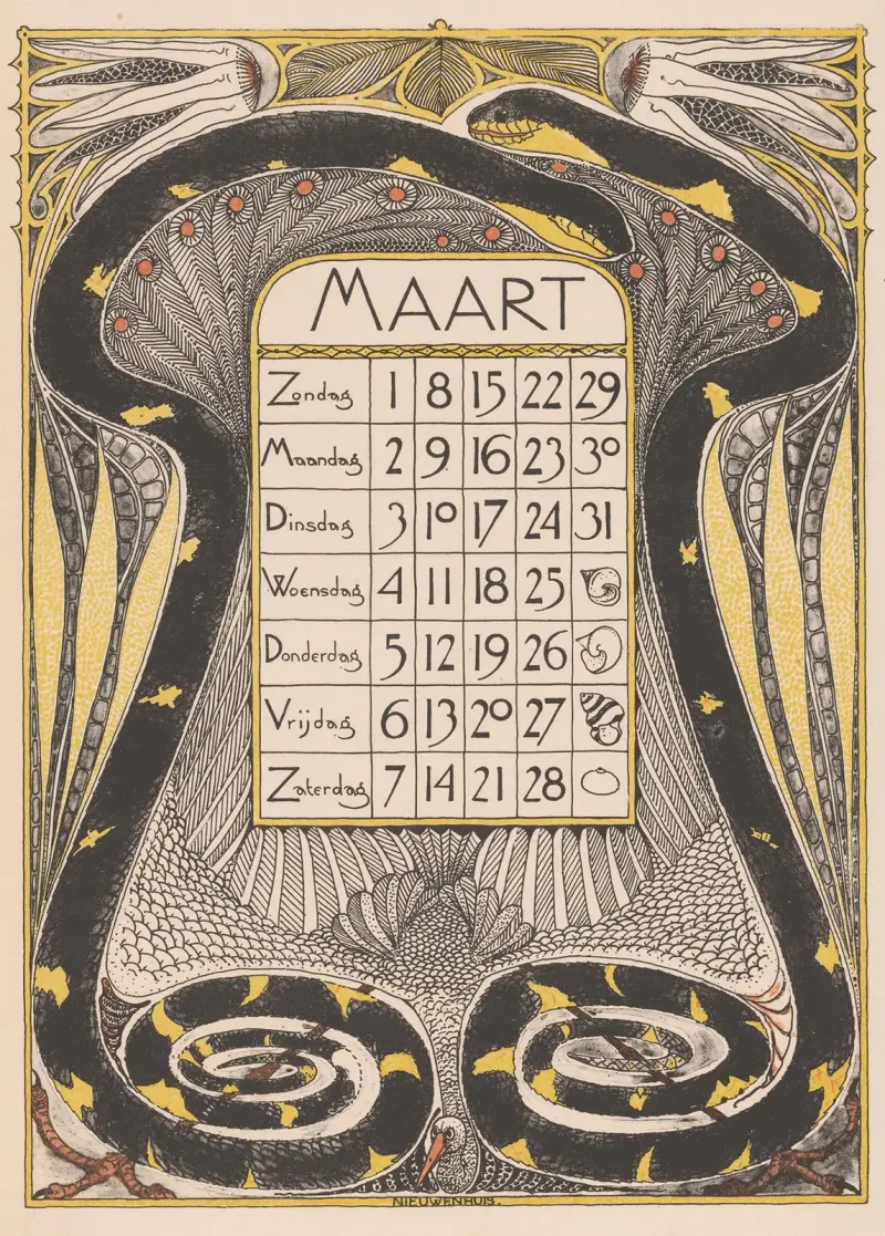 Kalendářní list na březen 1896, Theo Nieuwenhuis