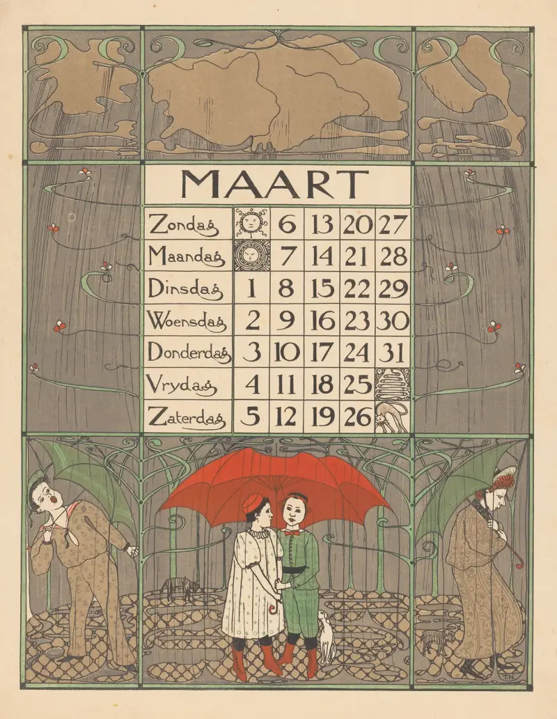 Kalenderblad voor maart 1898 av Theo Nieuwenhuis