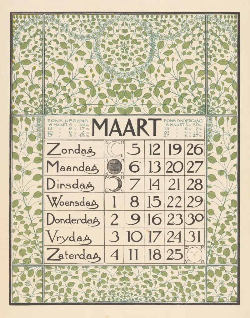 Kalenderblad voor maart 1899 av Theo Nieuwenhuis