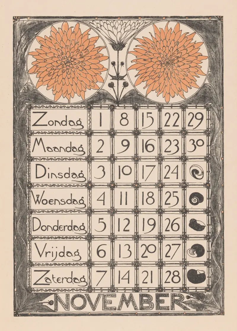 Kalendářní list na listopad 1896, Theo Nieuwenhuis