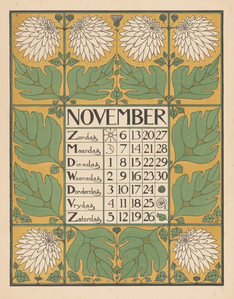 Kalenderblad voor november 1898 av Theo Nieuwenhuis