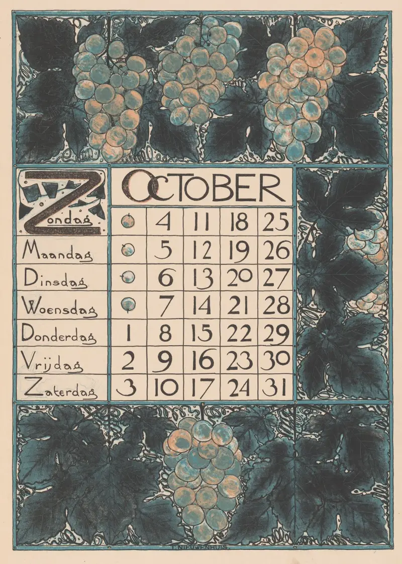 Kartka z kalendarza na październik 1896, Theo Nieuwenhuis