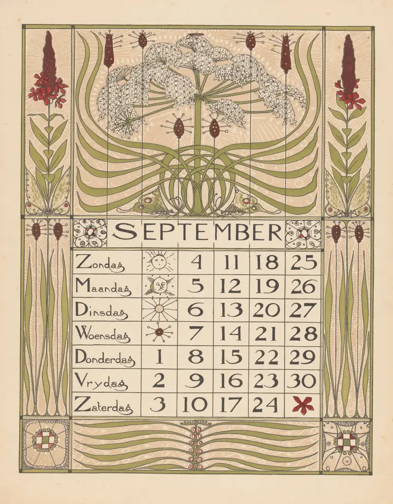Kalenderblad voor september 1898 av Theo Nieuwenhuis