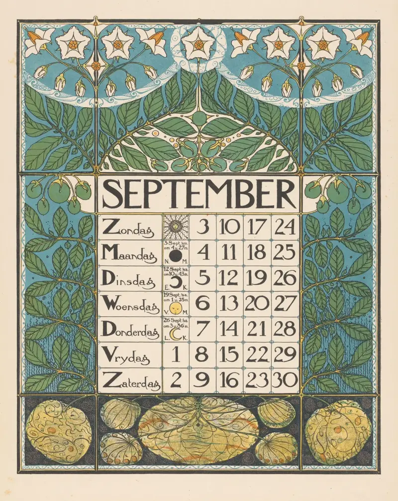 Kalenderblad voor september 1899, 1898 – nr 1 av Theo Nieuwenhuis
