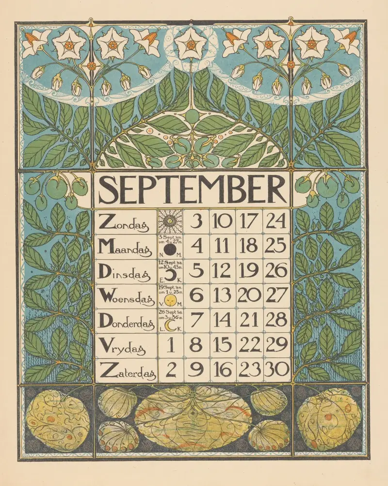 Kalenderblad voor september 1899, 1898 – nr 2 av Theo Nieuwenhuis