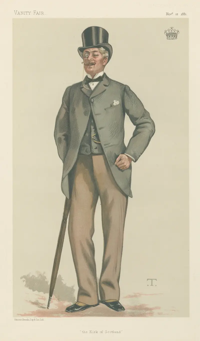 Politiker – Vanity Fair. 'Skottlands kyrka'. Earlen av Rosslyn. 12 november 1881 av Théobald Chartran
