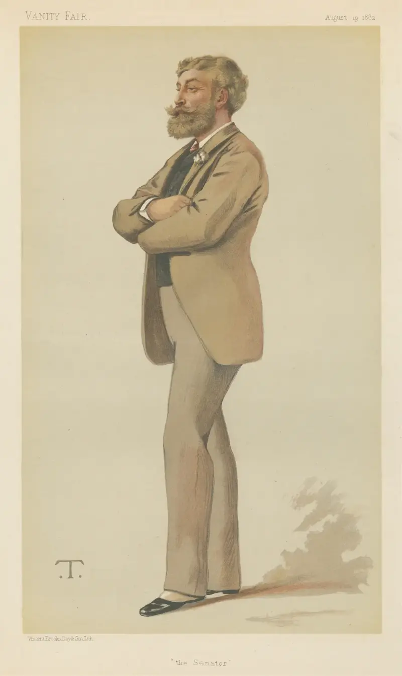 Politicians – Vanity Fair – ‘the Senator’. Mr. Cyril Flower. August 19, 1882 av Théobald Chartran
