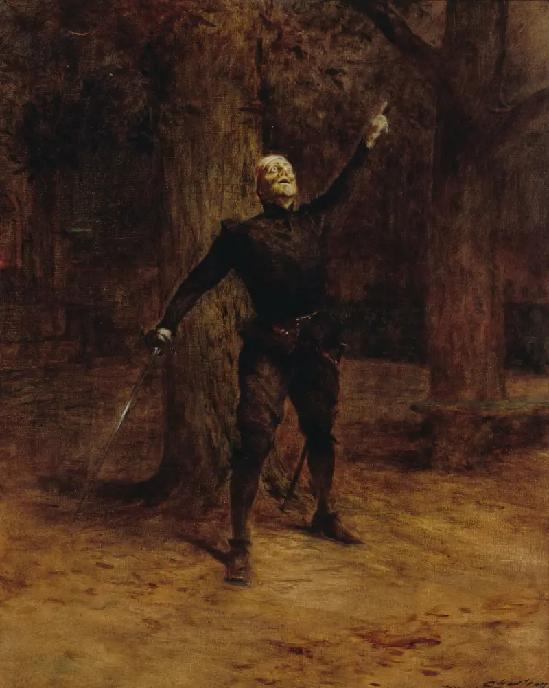 Portrait de Constant Coquelin dans le rôle de Cyrano de Bergerac av Théobald Chartran