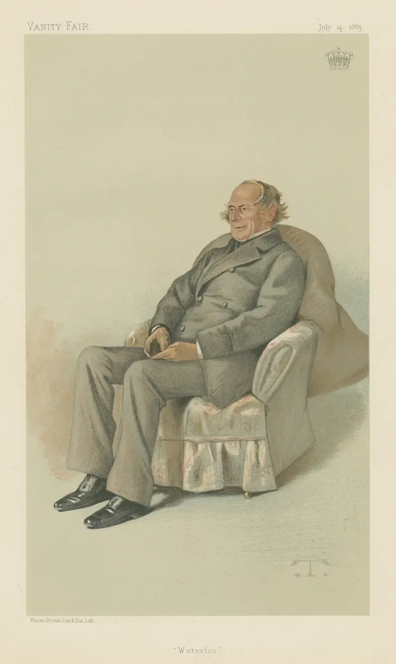 Vanity Fair; Literarische Seite; ‚Waterloo‘, General The Earl of Albemarle, 4. Juli 1883 von Théobald Chartran