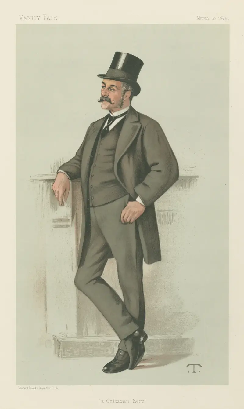 Vanity Fair: Militär och marin; 'En Krim-hjälte', generalmajor Edwyn Sherard Burnaby, 10 mars 1883 av Théobald Chartran