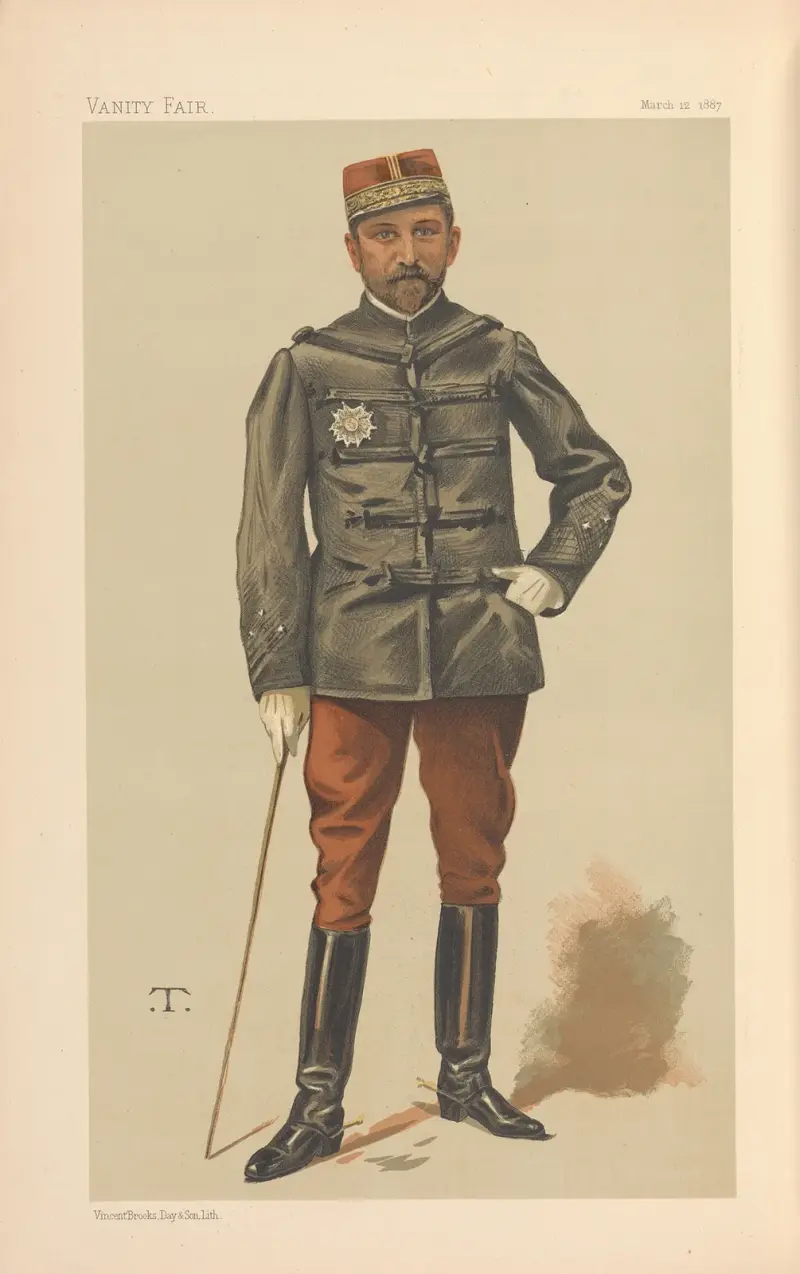 Vanity Fair; Militär och flotta; 'La Revanche', general Georges Boulanger, 12 mars 1887 av Théobald Chartran