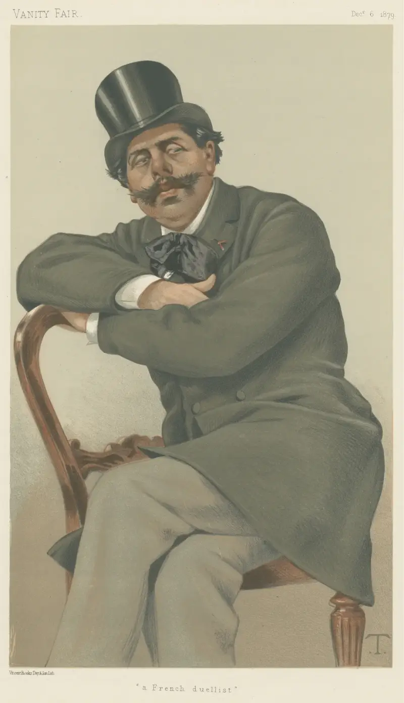 Vanity Fair; Sports, Miscellaneous; Duelling; ‘A French Duellist’, Mr. Paul de Granier de Cassagnac, December 6, 1879 av Théobald Chartran