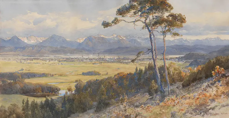 Utsikt mot Klagenfurt med Karawankerna i bakgrunden av Edward Theodore Compton
