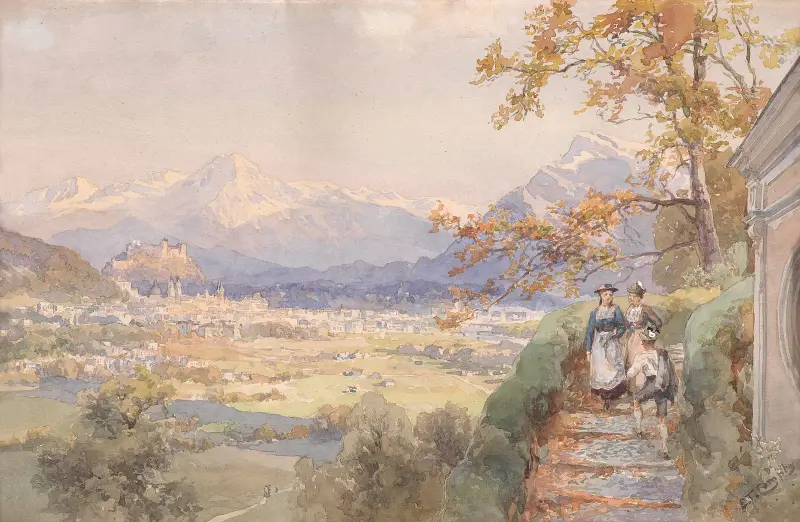 Vy över staden Salzburg av Edward Theodore Compton