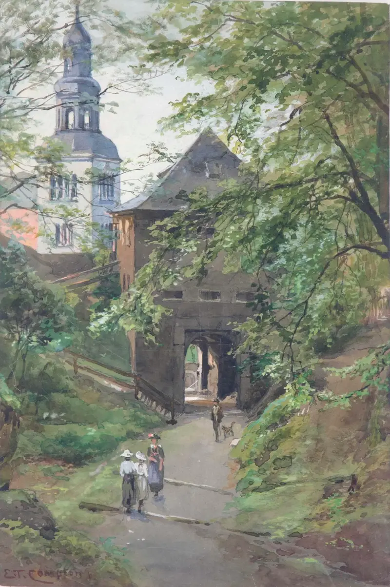 Vandrare på Mönchsberg med utsikt mot Müllner Kirche av Edward Theodore Compton