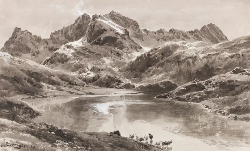 Zürsersee gegen die Wildgrubenspitze av Edward Theodore Compton