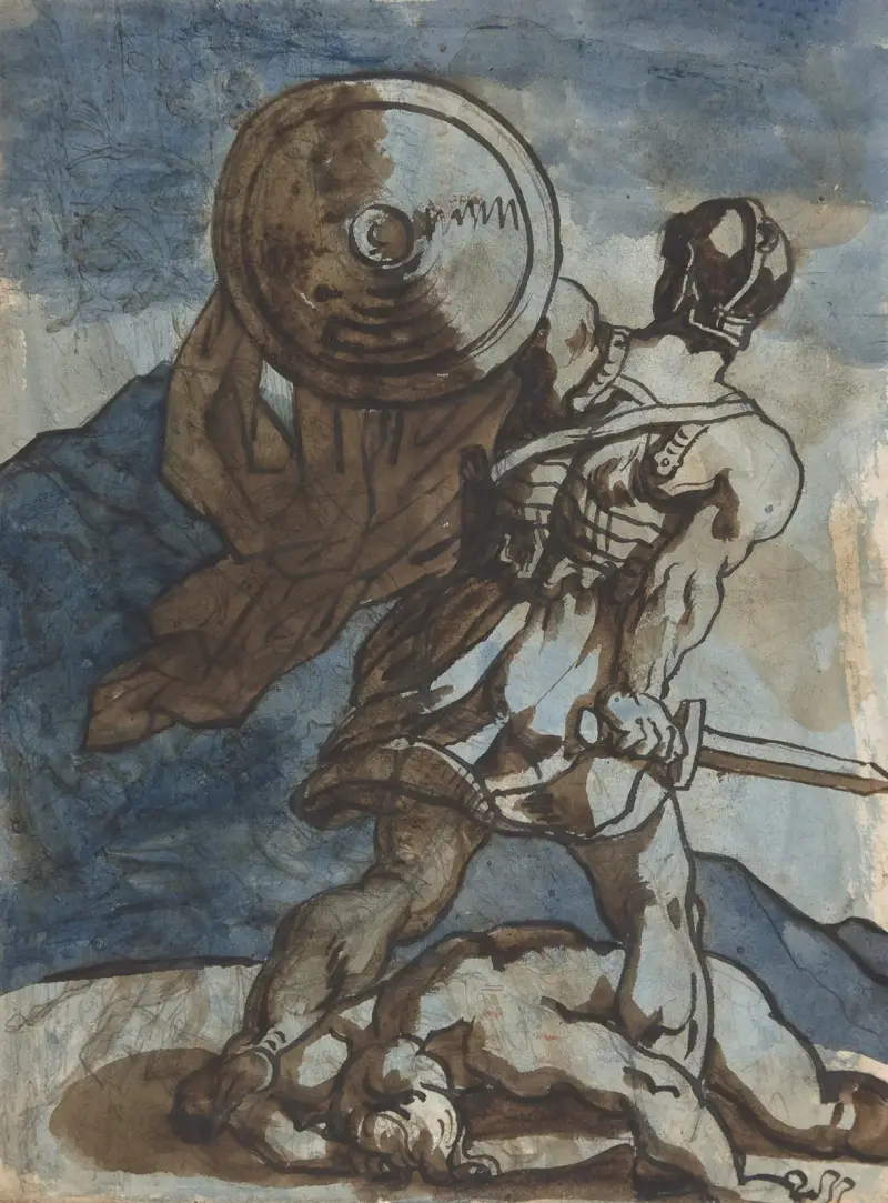 En krigare med sköld och svärd, sedd bakifrån av Théodore Géricault
