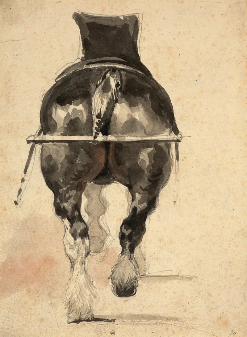 Londonarbetshäst med sele sedd bakifrån av Théodore Géricault