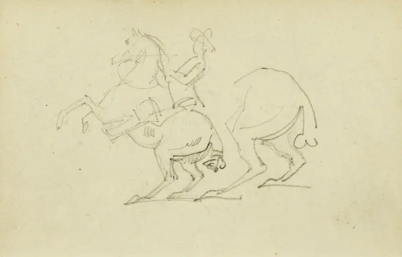 Man på stegrande häst, studie av hästens bakben av Théodore Géricault