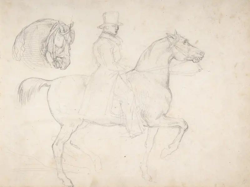 Man till häst, och studie av hästhuvud av Théodore Géricault
