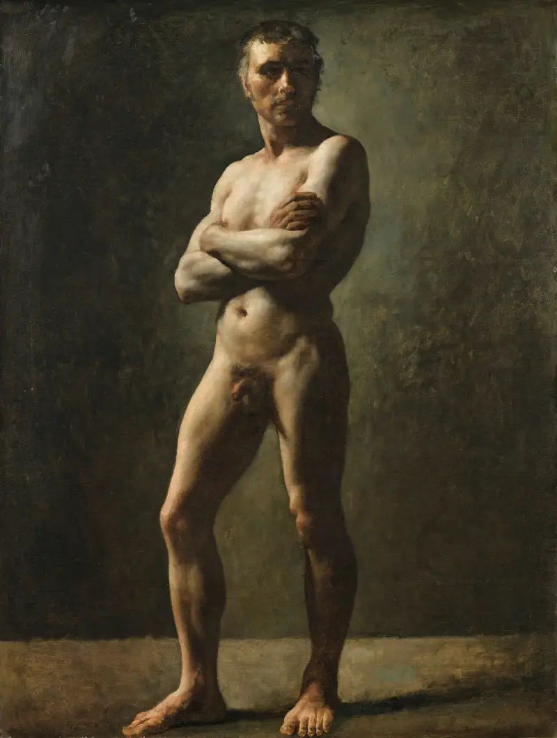 Manlig akademifigur, korslagda armar av Théodore Géricault